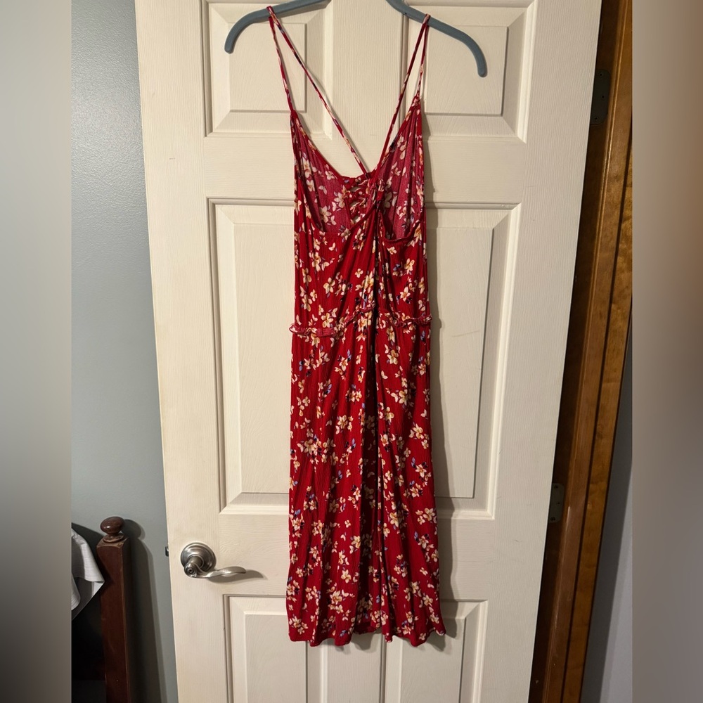 Xhilaration Midi Tank Top Dress | Red Floral | Criss-Cross Back - Picture 5 of 8